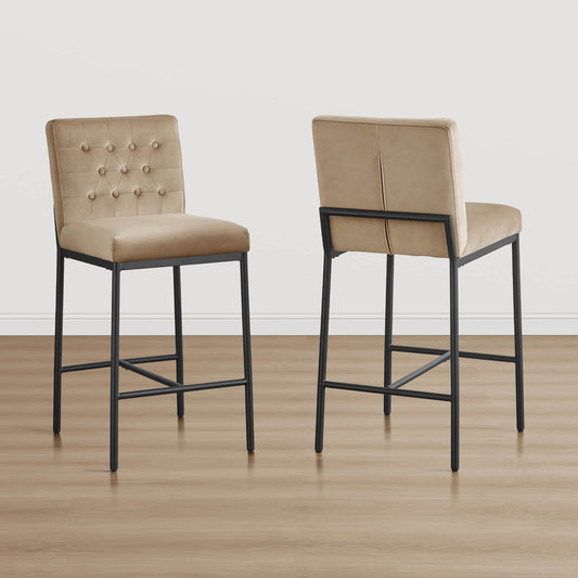 Retro Tufted Counter Stool with Metal Base - Set of 2