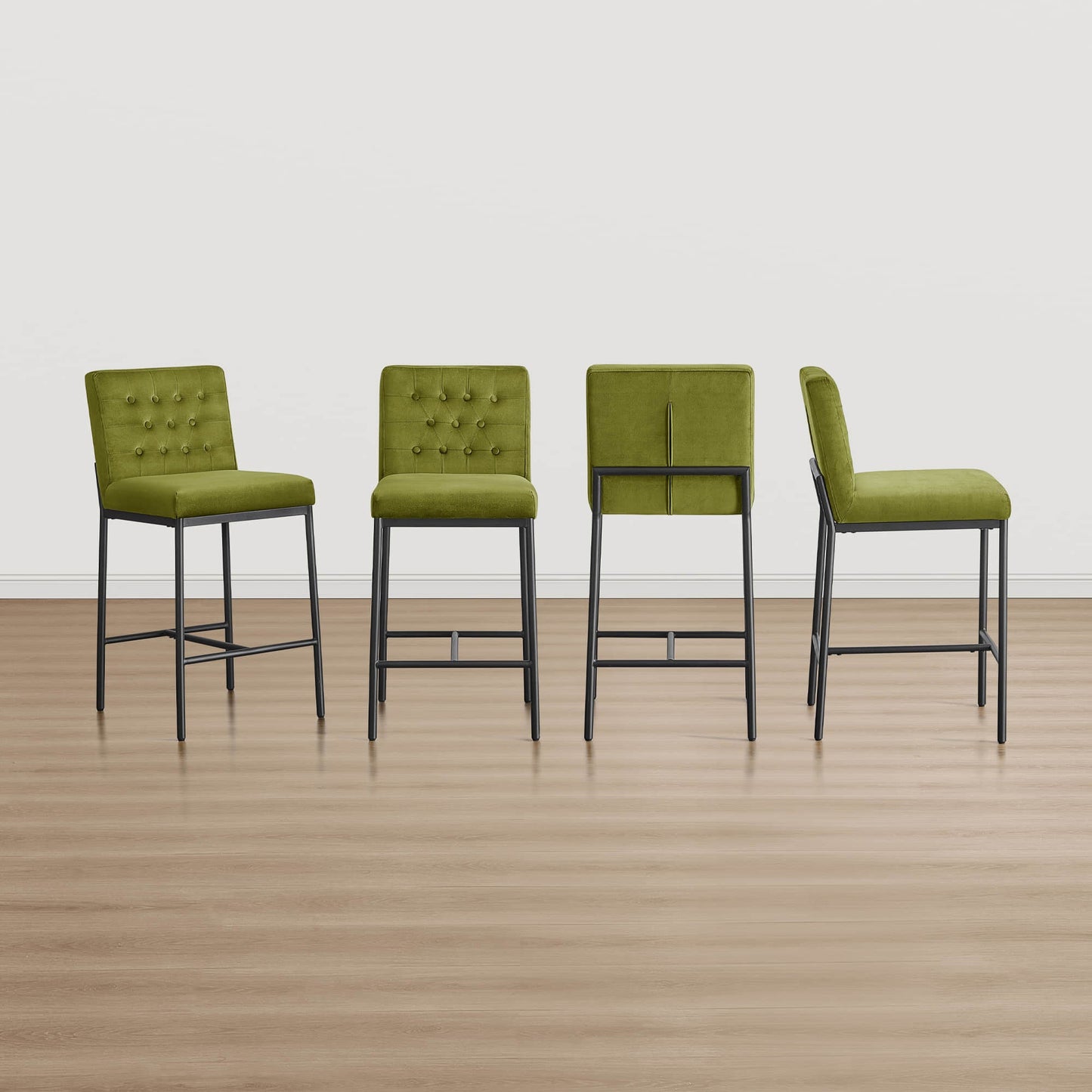 Retro Tufted Counter Stool with Metal Base - Set of 2