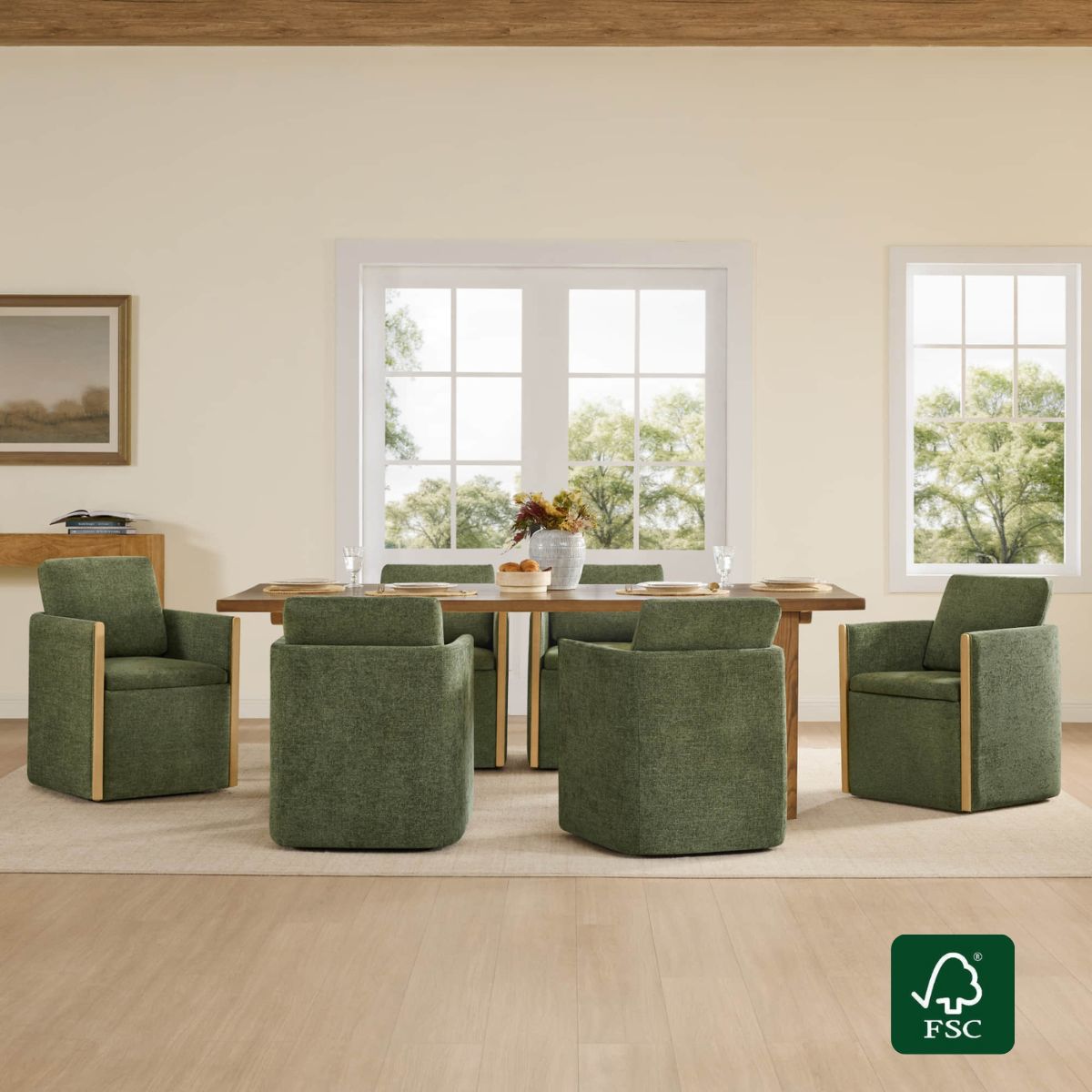 Rolling Dining Chair in Fabric with Hidden Storage Compartment