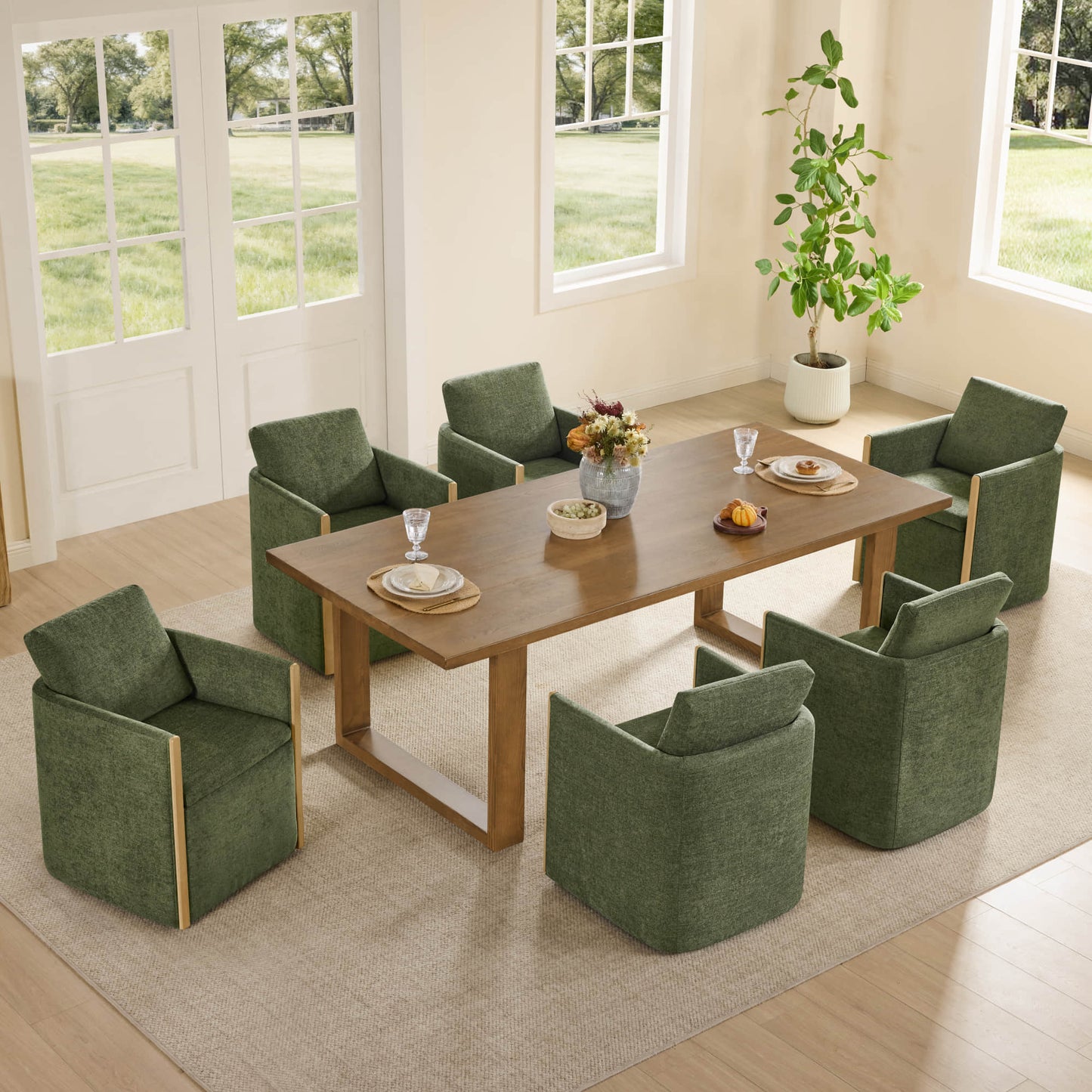 Rolling Dining Chair in Fabric with Hidden Storage Compartment