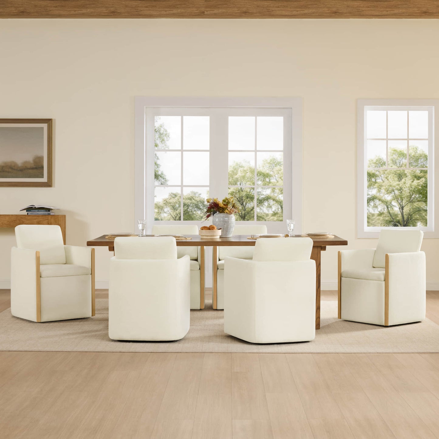 Rolling Dining Chair in Fabric with Hidden Storage Compartment