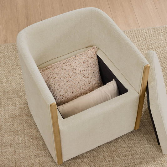 Rolling Dining Chair in Fabric with Hidden Storage Compartment