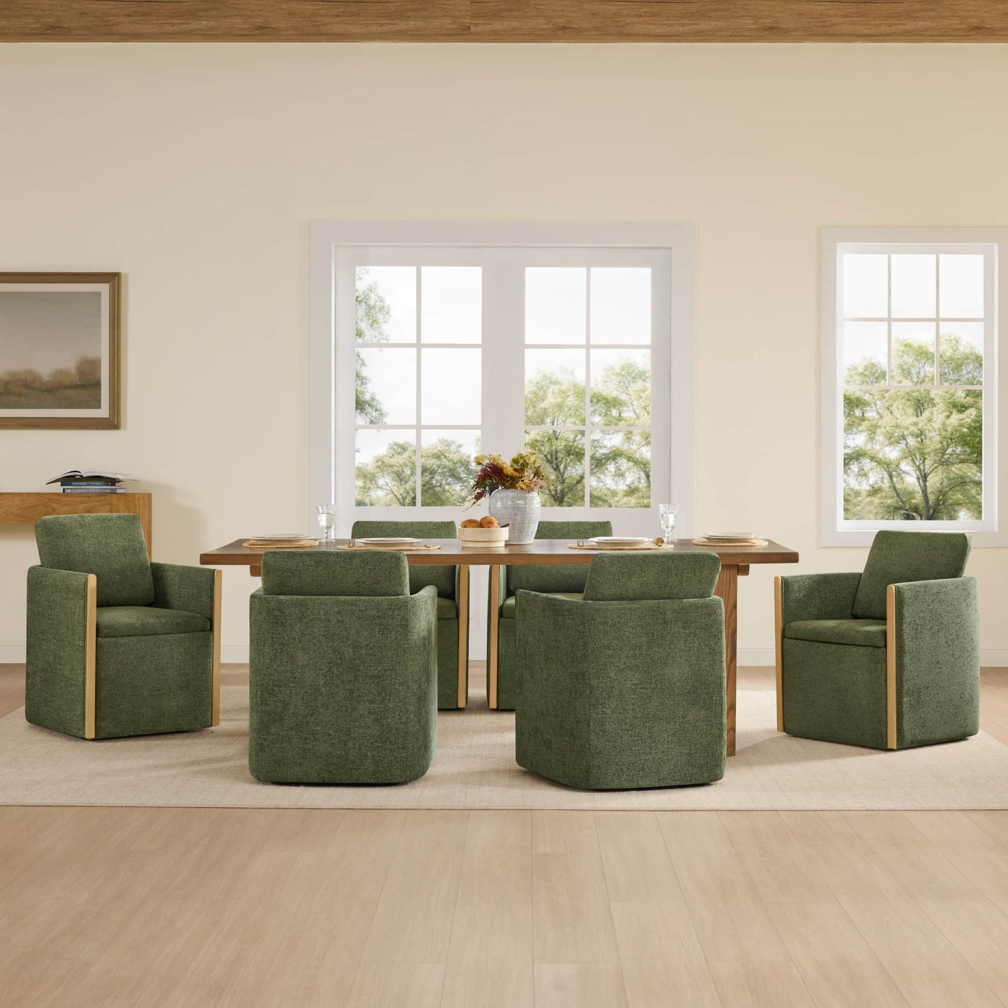Rolling Dining Chair in Fabric with Hidden Storage Compartment