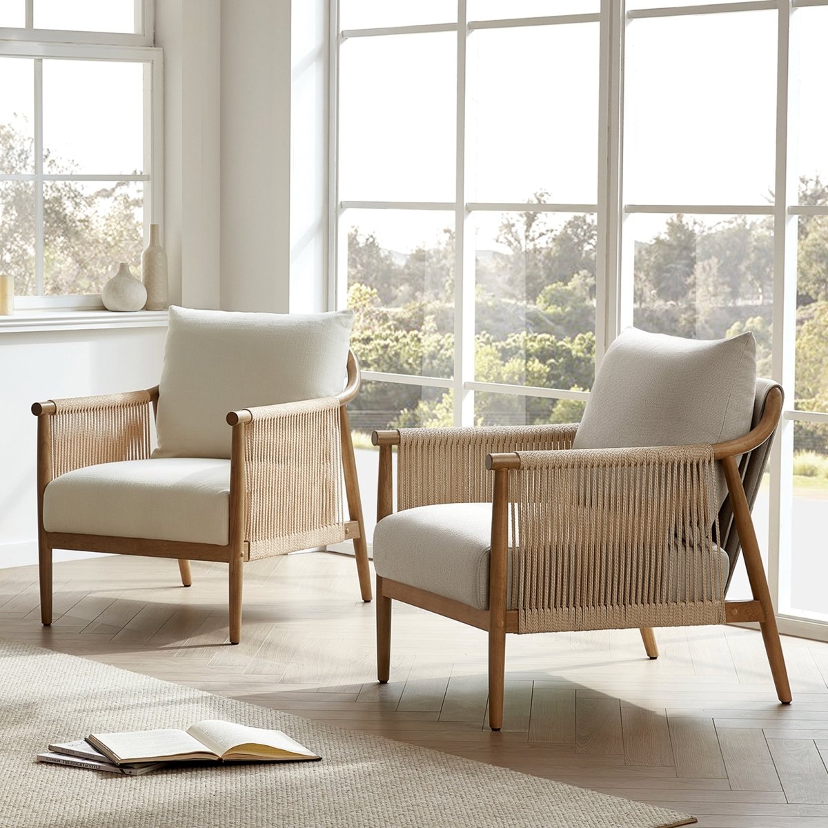 Rope Accent Chair with Curved Back and Sleek Design