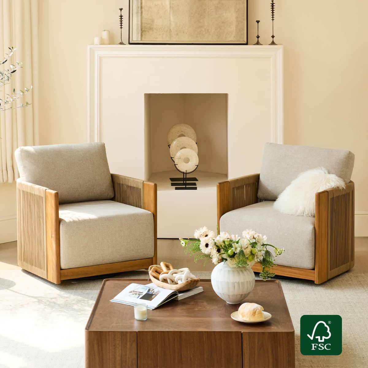 Rope Wood Accent Chair with Fully-Assembled Design