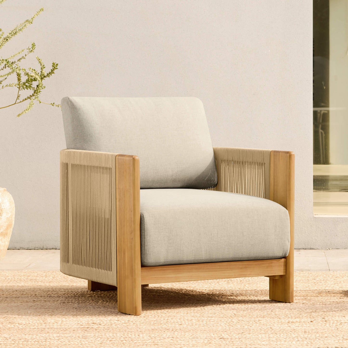 Rope Wood Accent Chair with Fully-Assembled Design