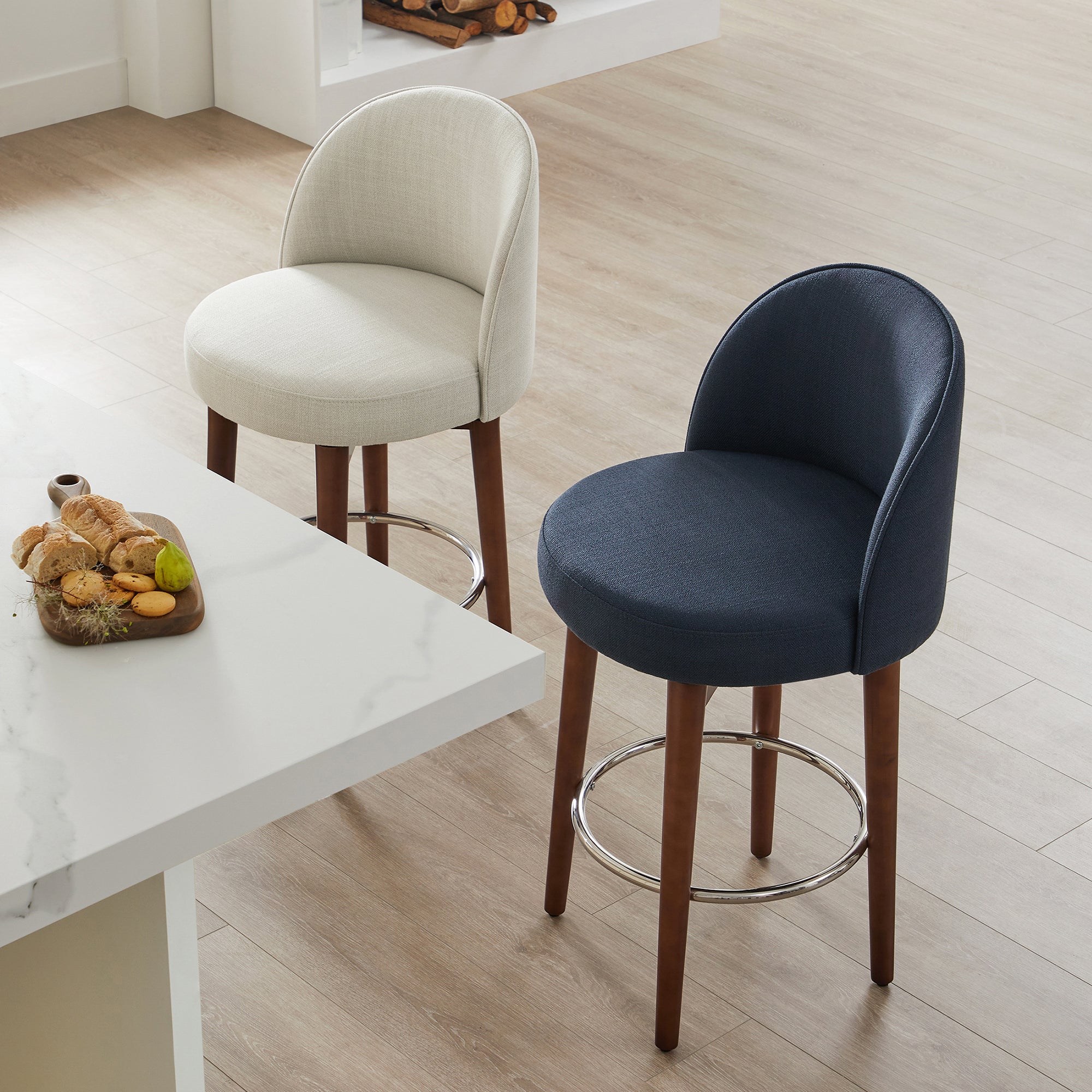 Rosa Swivel Counter Stool Set in Elegant Black Fabric
