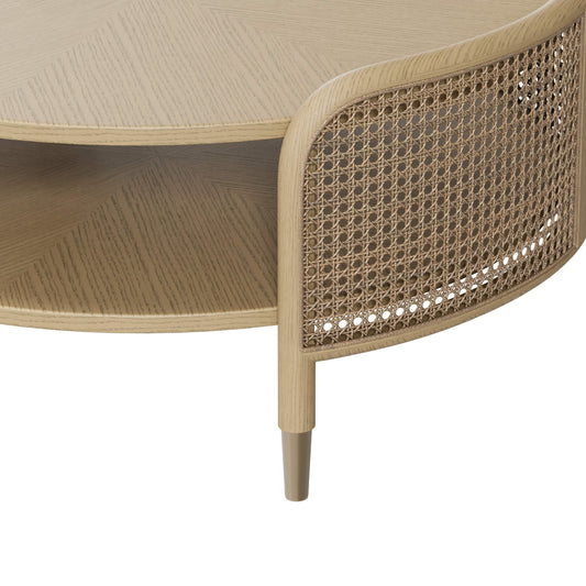 Round Cane Coffee Table with Scandinavian Design