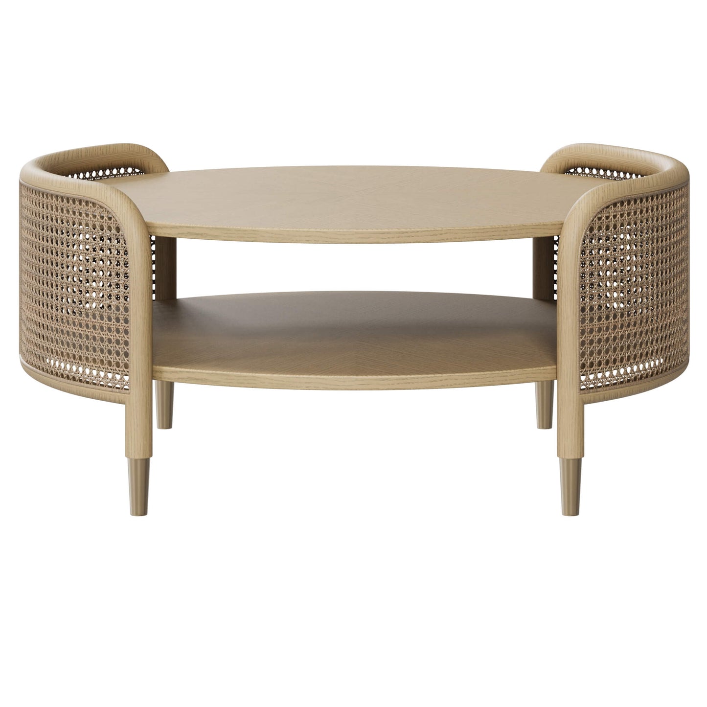 Round Cane Coffee Table with Scandinavian Design