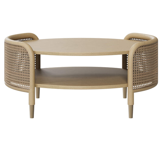 Round Cane Coffee Table with Scandinavian Design