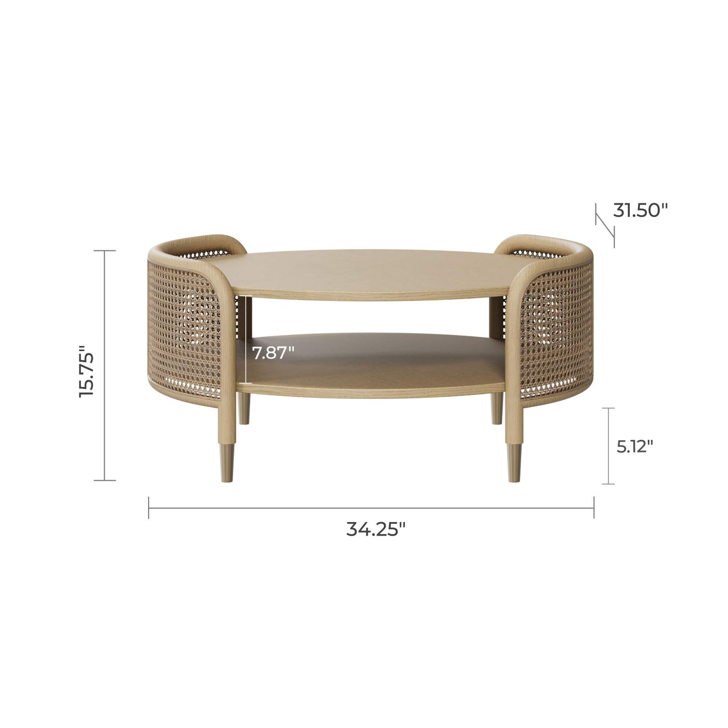 Round Cane Coffee Table with Scandinavian Design