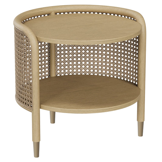Round Cane Side Table with Scandinavian Design