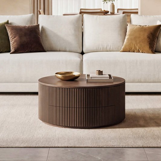 Round Coffee Table with Lifting Top in Coral Finish