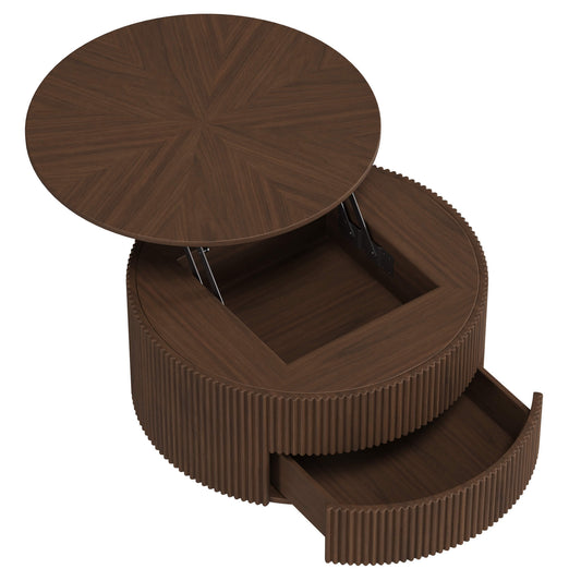 Round Coffee Table with Lifting Top in Coral Finish