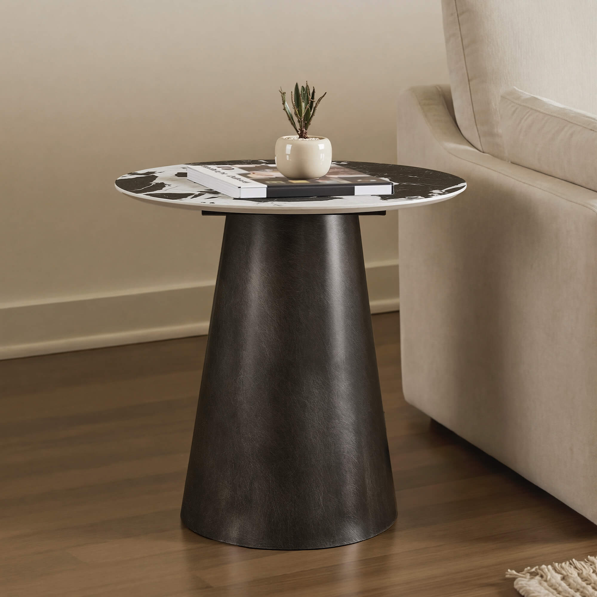 Round Side Table with Black Sintered Stone Top