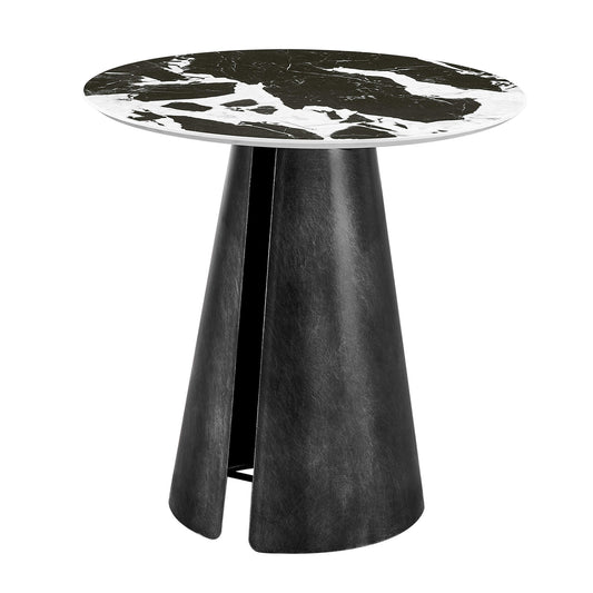 Round Side Table with Black Sintered Stone Top
