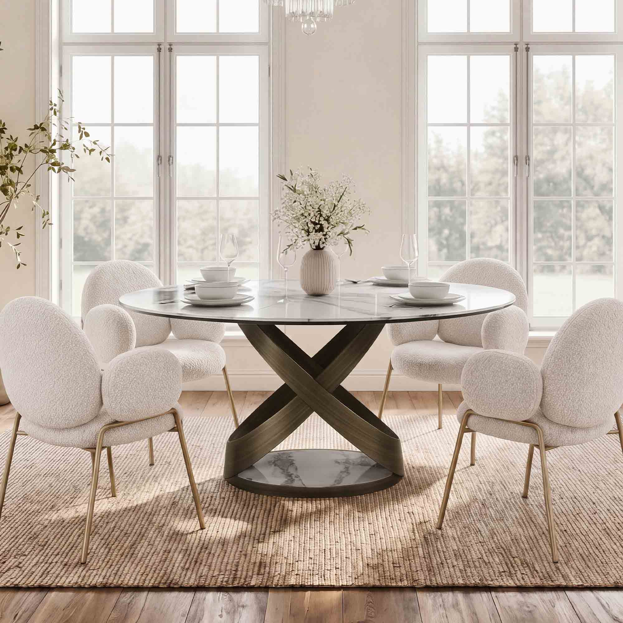 Round Sintered Stone Dining Table with Mobius Design