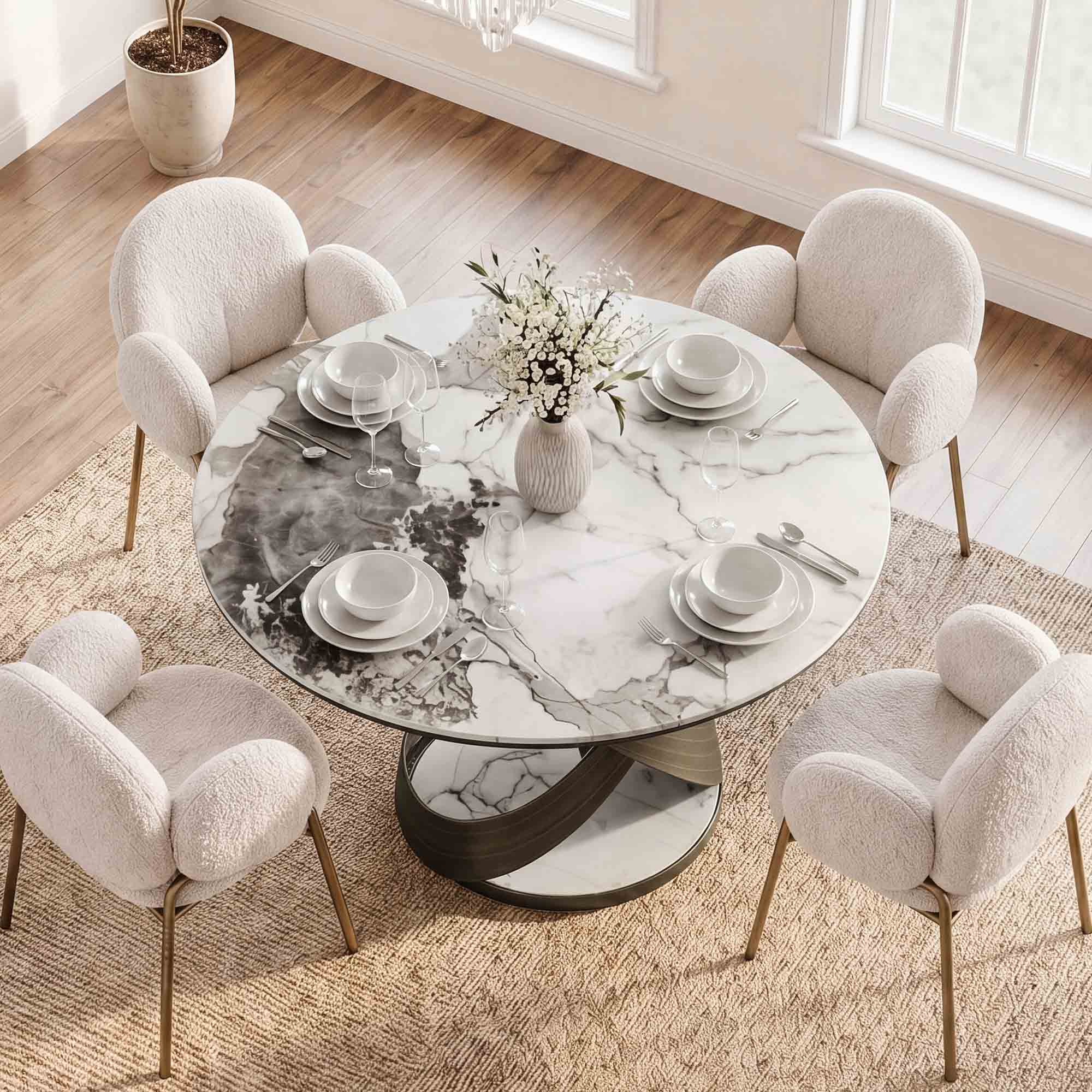 Round Sintered Stone Dining Table with Mobius Design