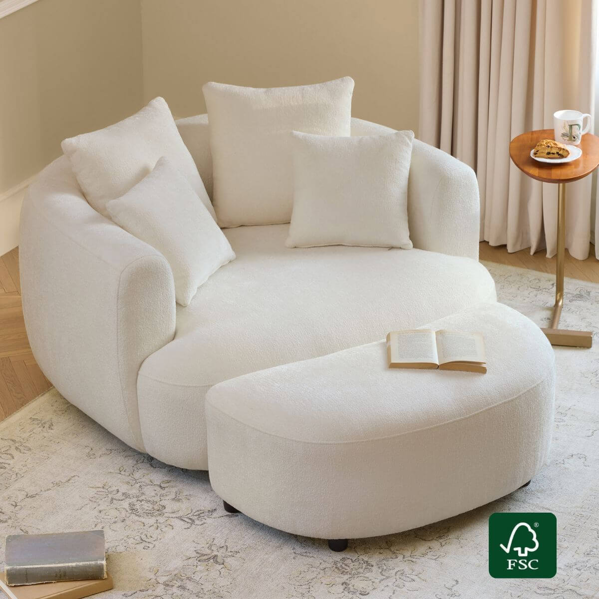 Round Soft-Touch Swivel Armchair in 1.5 Seater Design