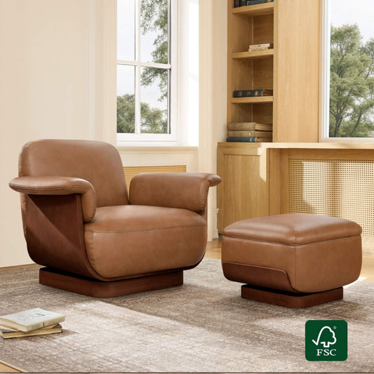 Round Swivel Chair with Storage Ottoman in Aspen Fabric