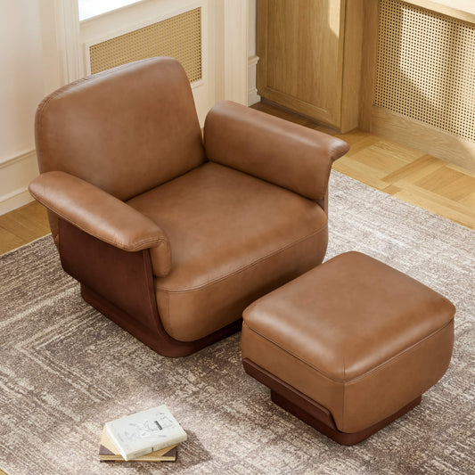 Round Swivel Chair with Storage Ottoman in Aspen Fabric