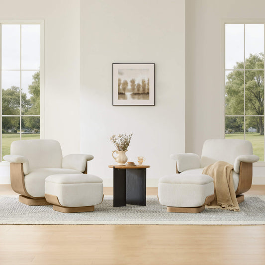 Round Swivel Chair with Storage Ottoman in Aspen Fabric