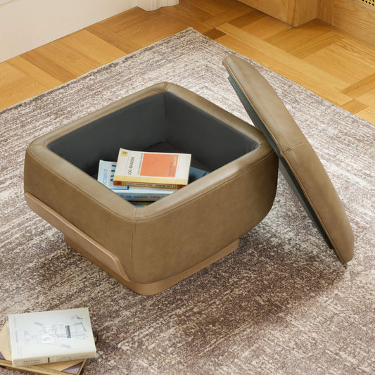 Round Swivel Chair with Storage Ottoman in Aspen Fabric