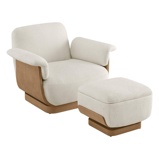 Round Swivel Chair with Storage Ottoman in Aspen Fabric
