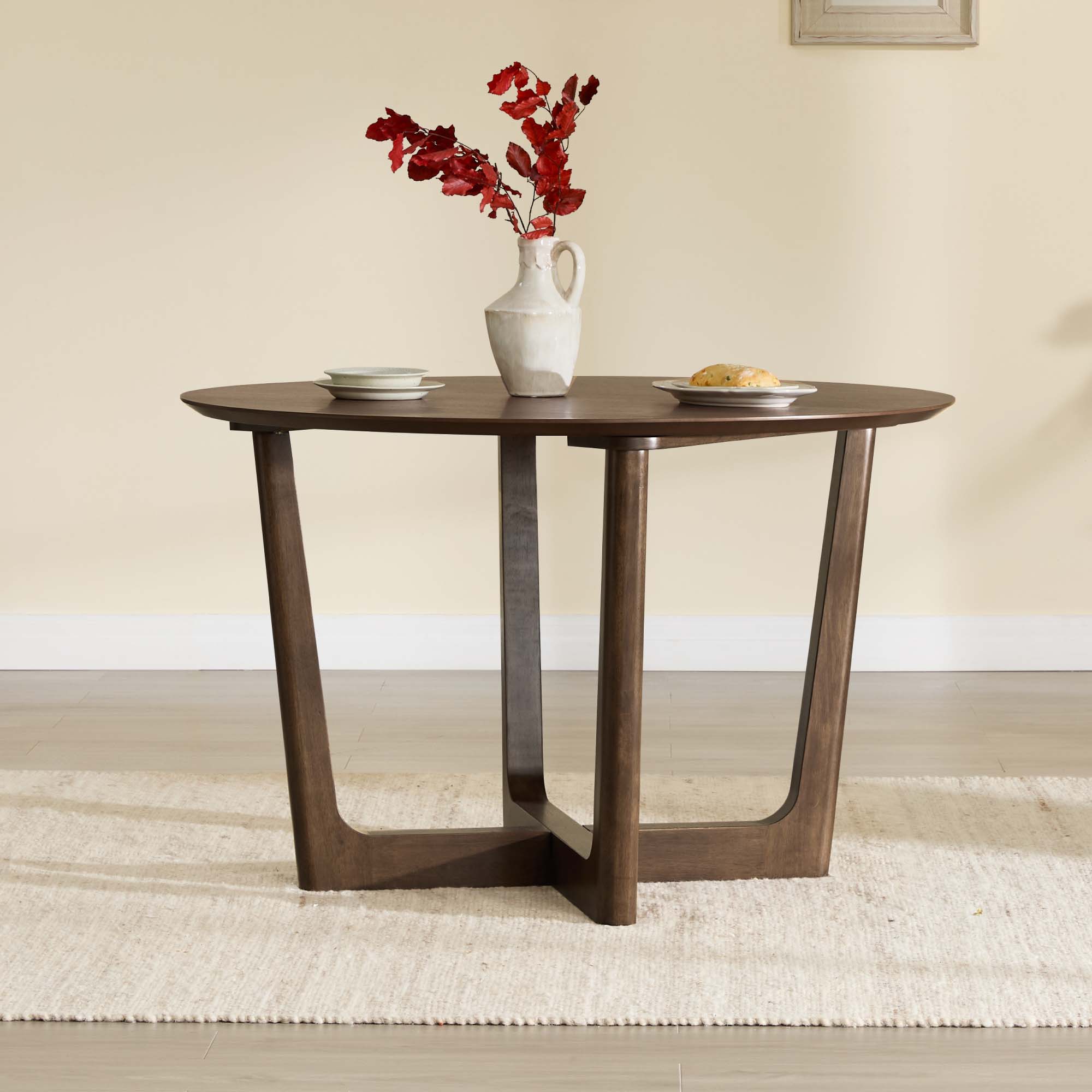 Round Wood Dining Table with Cross-Base Design
