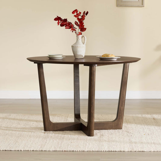 Round Wood Dining Table with Cross-Base Design