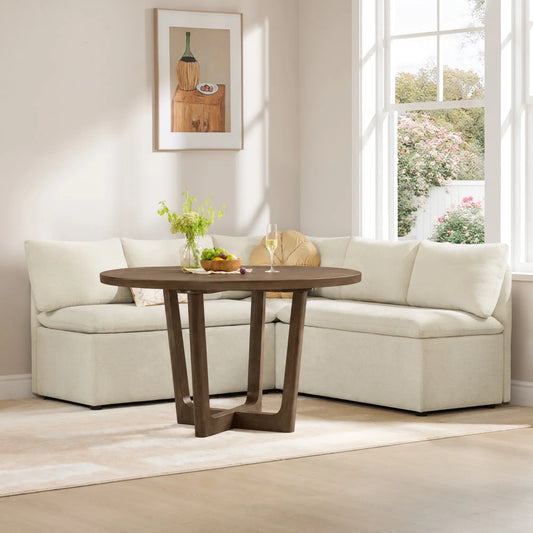 Round Wood Dining Table with Cross-Base Design