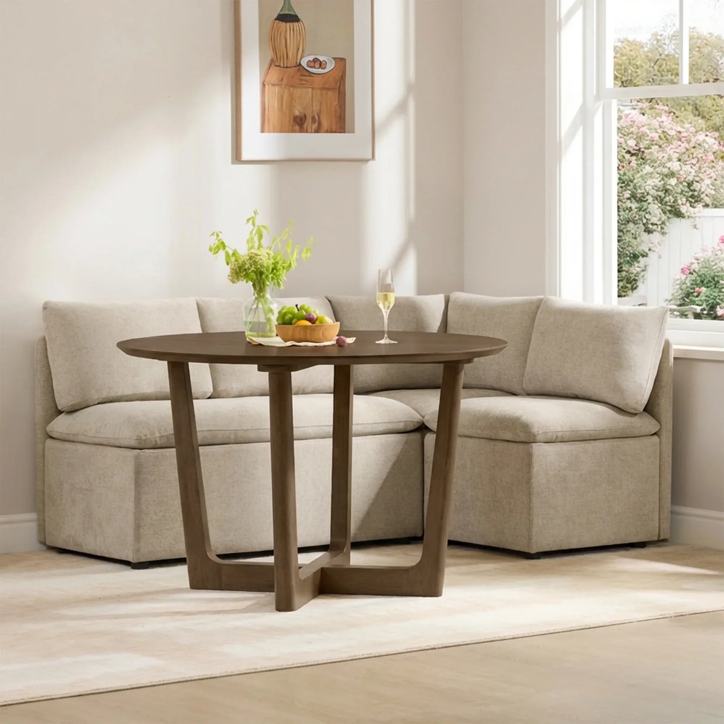 Round Wood Dining Table with Cross-Base Design