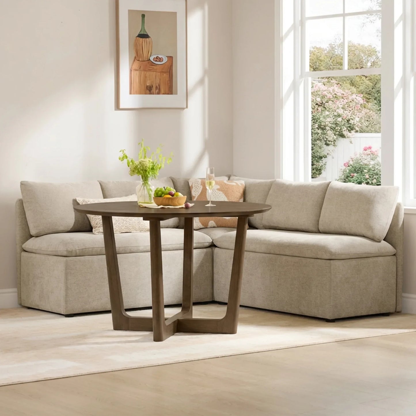 Round Wood Dining Table with Cross-Base Design