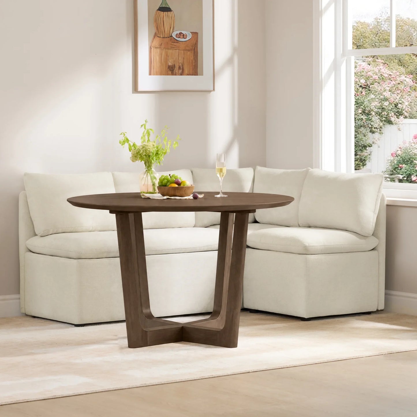 Round Wood Dining Table with Cross-Base Design