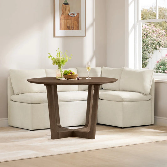 Round Wood Dining Table with Cross-Base Design