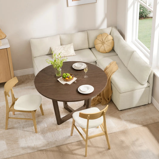 Round Wood Dining Table with Cross-Base Design