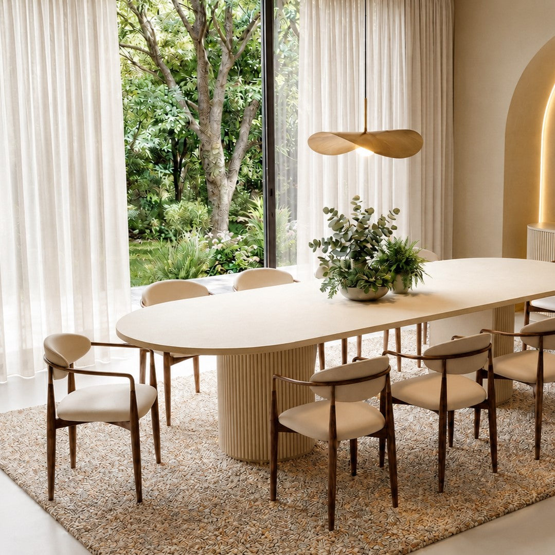 Dining Chair Vegan Leather Off White with Curved Backrest