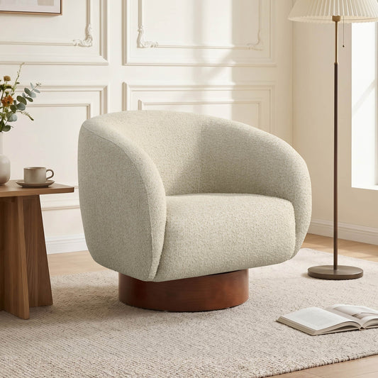 Sculptural Accent Chair in Genuine Leather with Wood Base