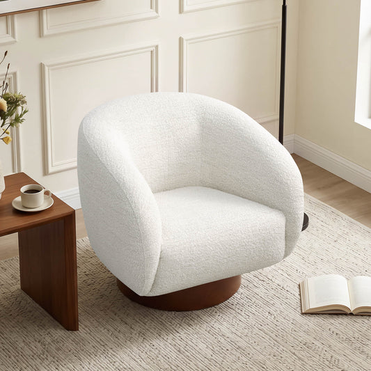 Sculptural Accent Chair in Genuine Leather with Wood Base