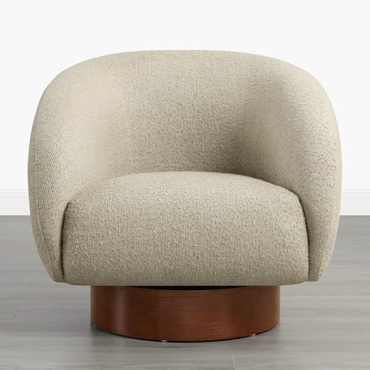 Sculptural Accent Chair in Genuine Leather with Wood Base