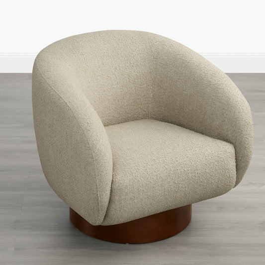 Sculptural Accent Chair in Genuine Leather with Wood Base