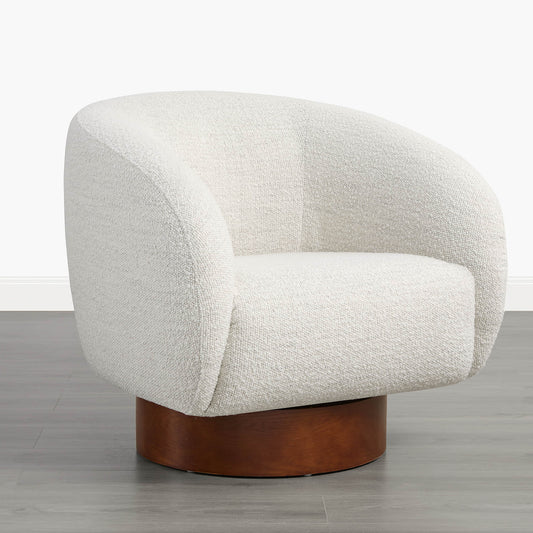 Sculptural Accent Chair in Genuine Leather with Wood Base
