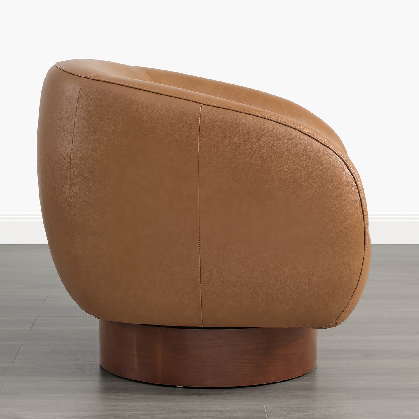 Sculptural Accent Chair in Genuine Leather with Wood Base