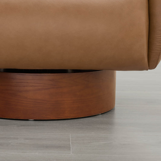 Sculptural Accent Chair in Genuine Leather with Wood Base