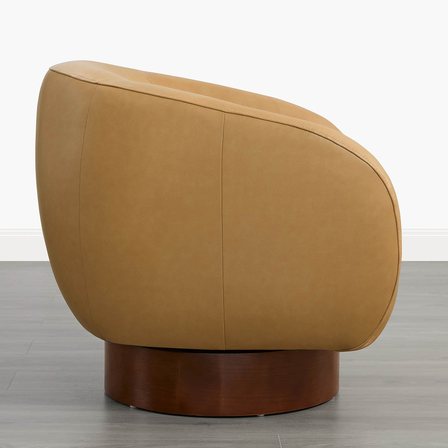 Sculptural Accent Chair in Genuine Leather with Wood Base