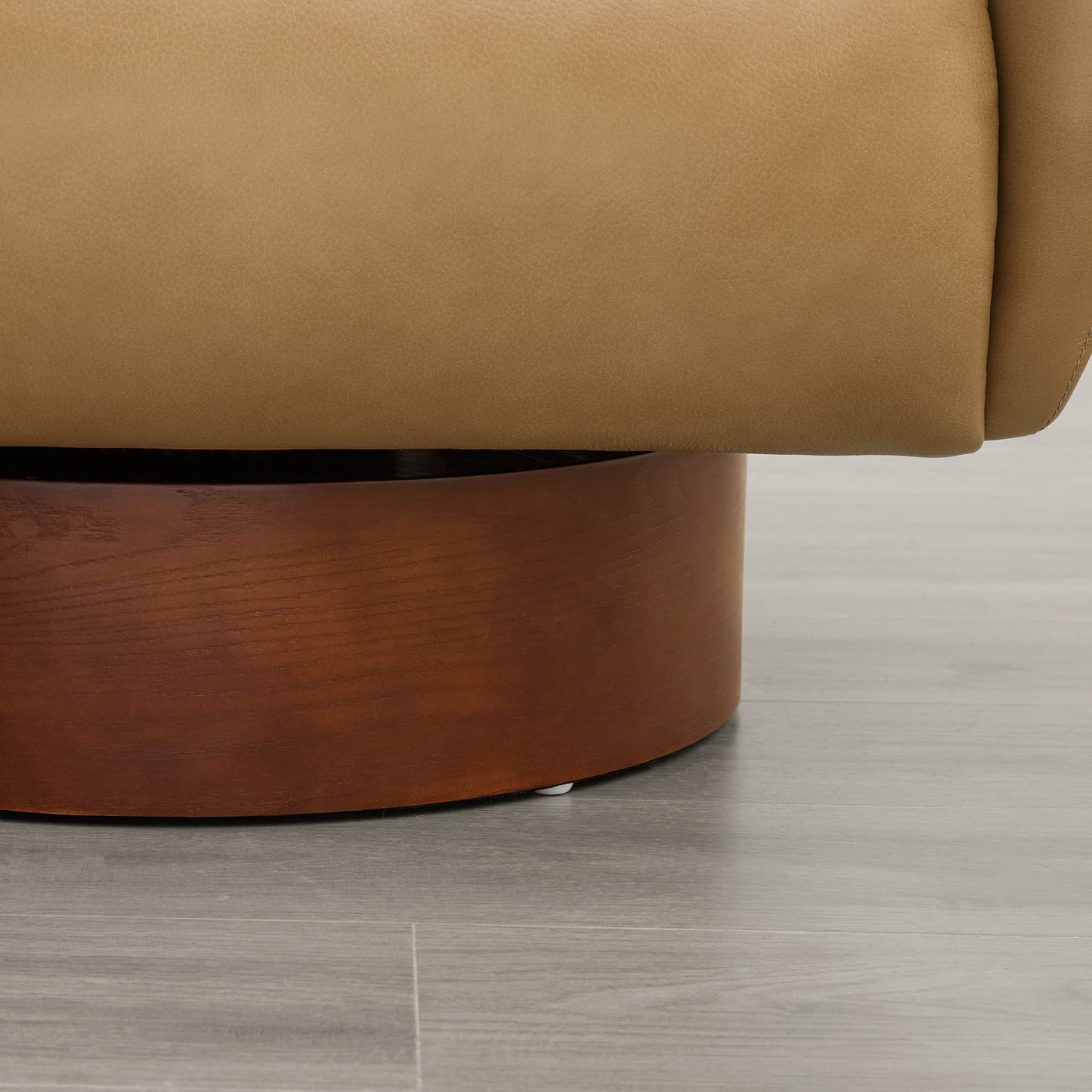 Sculptural Accent Chair in Genuine Leather with Wood Base