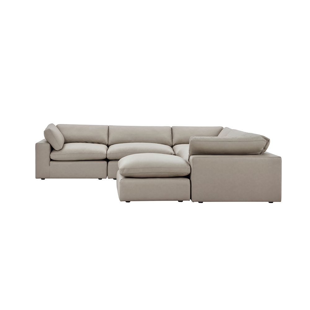 Leather Sectional Sofa with Ottoman in Mocha Finish