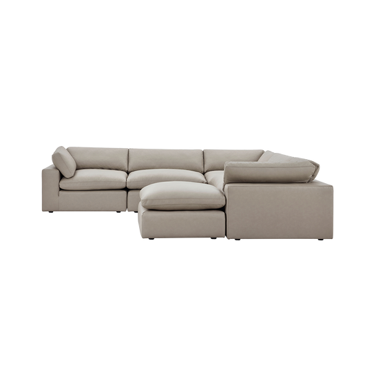 Leather Sectional Sofa with Ottoman in Mocha Finish