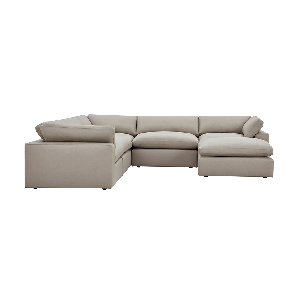 Leather Sectional Sofa with Ottoman in Mocha Finish