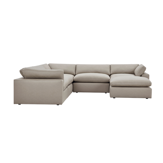 Leather Sectional Sofa with Ottoman in Mocha Finish